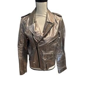 Women’s Zara Gunmetal Metallic Biker Moto Jacket. Size Large